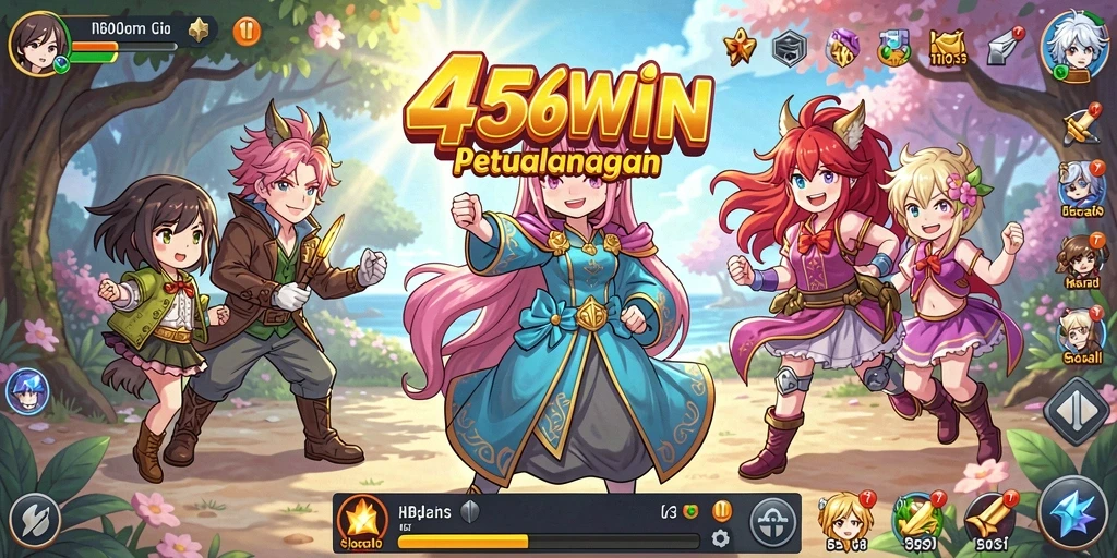 Tampilan gameplay seru dari 456WIN dengan karakter Anime menarik.