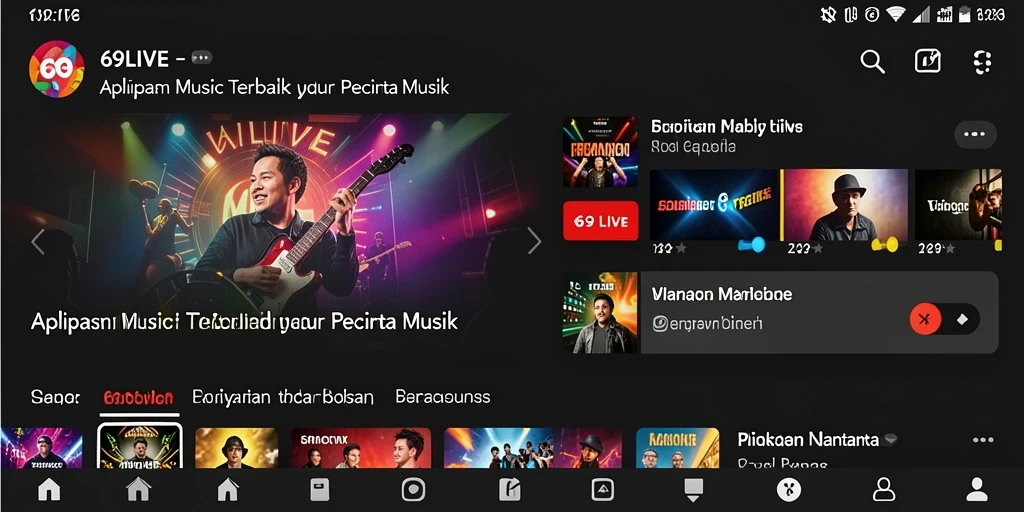 Tampilan antarmuka 69LIVE dengan koleksi musik yang beragam.