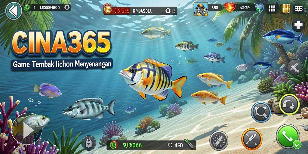 Tampilan gameplay seru dalam CINA365 saat menangkap ikan.