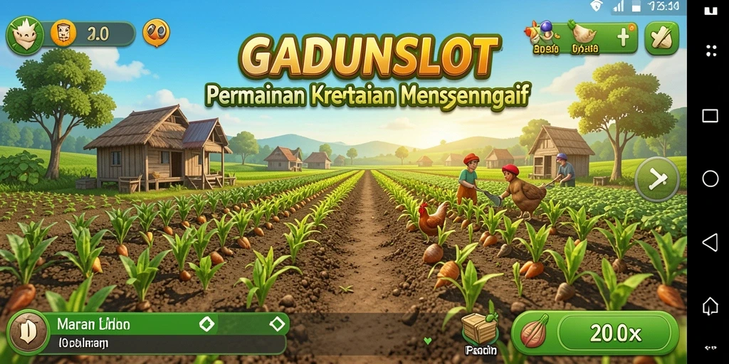 Tampilan gameplay GADUNSLOT dengan aktivitas pertanian yang menarik.