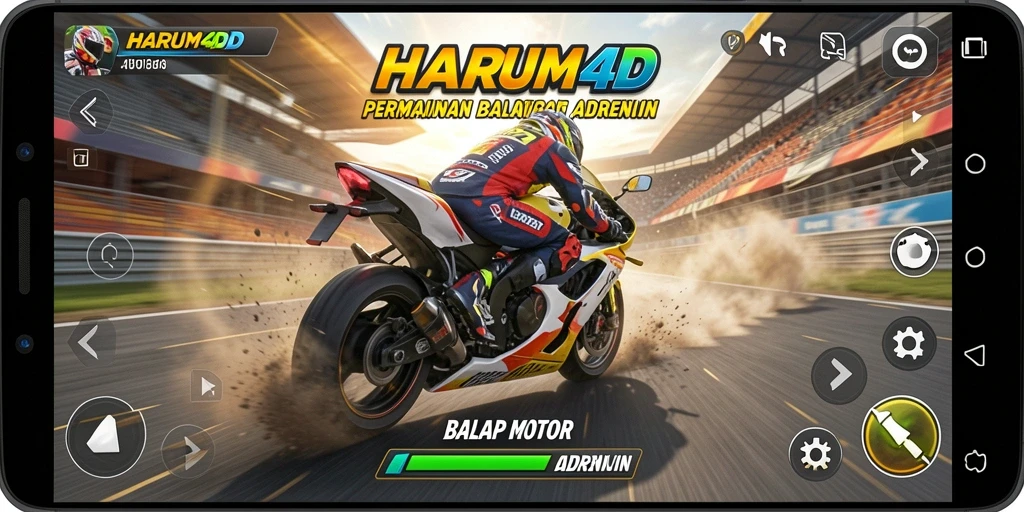 Screenshot gameplay HARUM4D yang menunjukkan aksi balap motor yang mendebarkan.