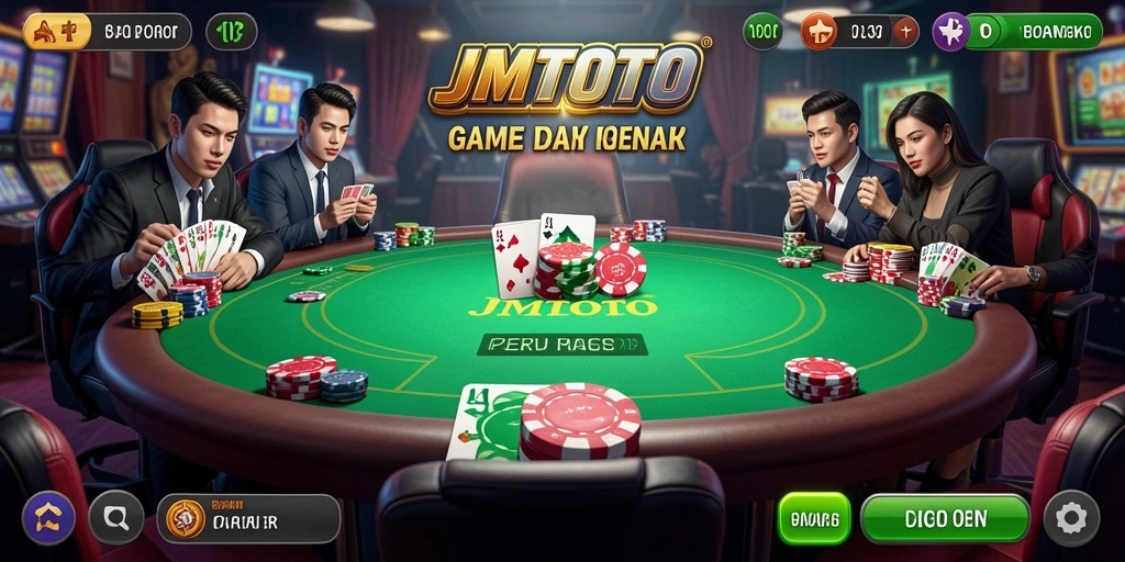 Screenshot JMTOTO menunjukkan antarmuka permainan poker yang menarik dan interaktif.