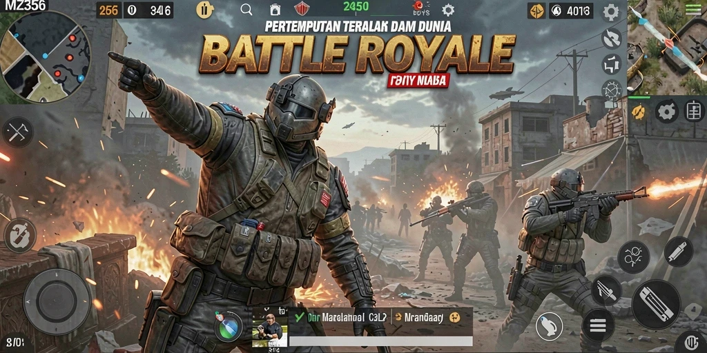 Tampilan gameplay intens di MZ356, saat tim bersaing untuk menjadi yang terbaik dalam Battle Royale.