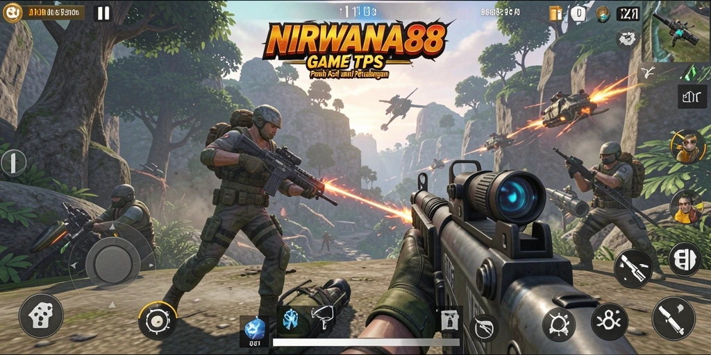 Tampilan gameplay seru NIRWANA88 dengan aksi TPS yang mendebarkan.