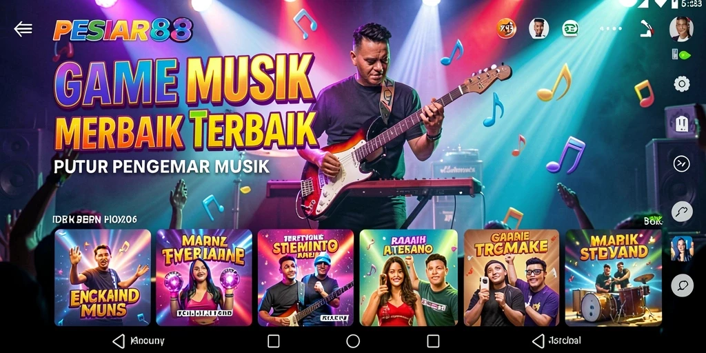Screenshot utama PESIAR88 menampilkan gameplay musik yang seru.