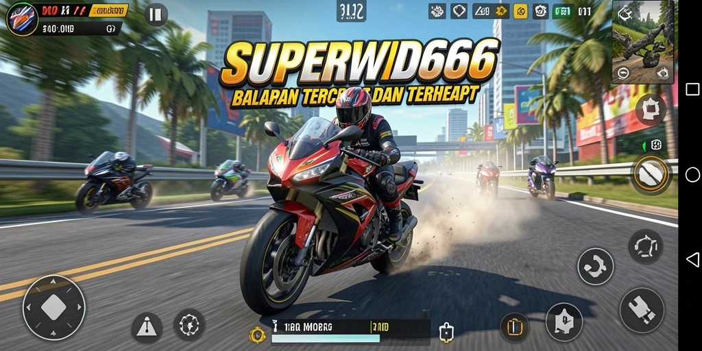 Gameplay menegangkan di SUPERWD666 dengan balapan motor yang cepat.